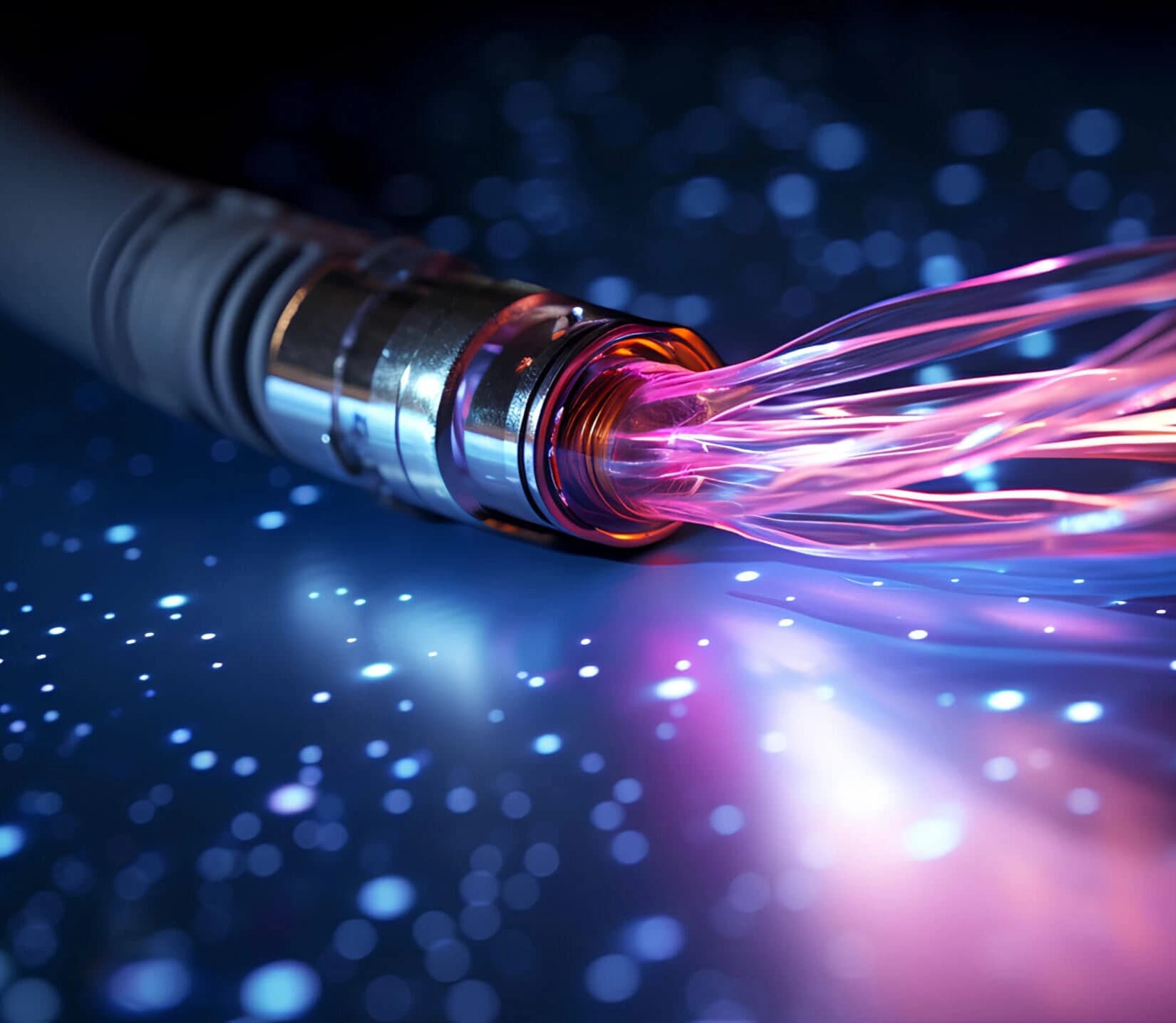 Técnico realizando empalme por fusión en un cable de fibra óptica en campo